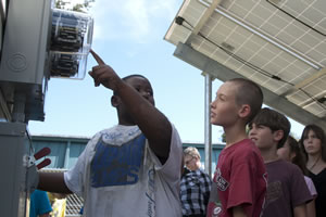 Students learning about the electrical utility grid and safety equipment.