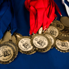 Photo of first, second and third place medals