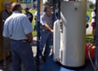 Picture of a solar hot water storage tank used during a demonstration.