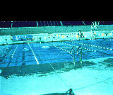 Picture of a community pool with a solar hot water system.