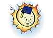 Drawn sun logo with graduation hat