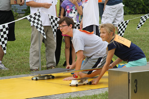 Students about to race during the Junior Solar Sprint event.