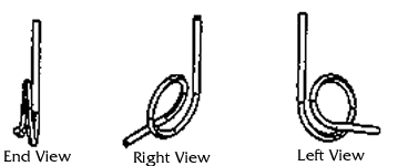 Drawings of the eyelet from the left, right and end.