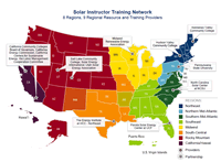 Map of the Southeast Solar Training Network areas on a Unites States map