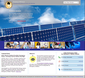 EnergyWhiz Schools website screen capture showing SunSmart E-Shelter schools on map of Florida.