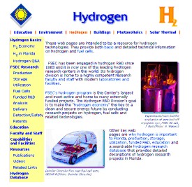 Screen capture of Hydrogen section of FSEC's Web site.