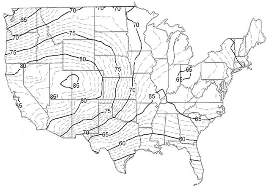 USA Map of Electric Requirement Percentages