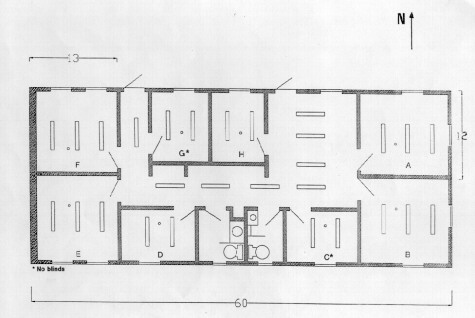 Floor plan of the Daylighting Test Facility (DTF) in Phase I. In Phase II the orientation is rotated 90o.