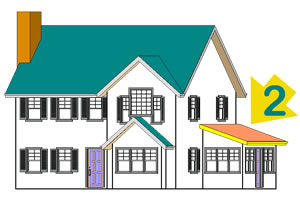 Drwaing of two-story house with one story addition.