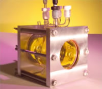 Picture of an experimental photoreactor for high temperature solar powered hydrogen production.